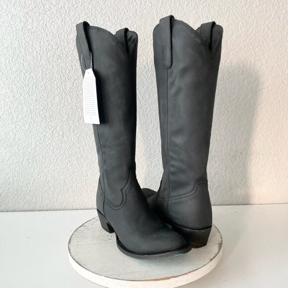 Lane PLAIN JANE Womens Cowboy Boots 8 Black Western Cowgirl Mid Calf Tall Zipper - Picture 1 of 9
